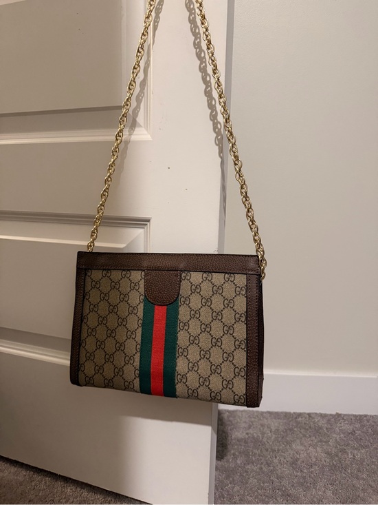Gucci Handbags - Gucci Brown GG Supreme Crossbody with Green-Red Web Stripe